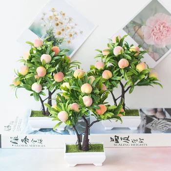 1 Adet Yapay Bitkiler Ev Dekor için Gerçekçi Şeftali Meyve Ağacı Yapay Saksı Bitkileri Bonsai Masaüstü Süslemeleri masa süsü