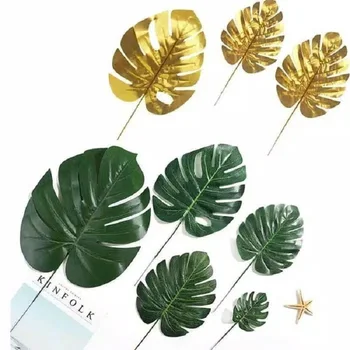1 adet yapay Monstera yaprak altın yeşil ipek palmiye yaprakları Doğum günü partisi süslemeleri ev dekor için