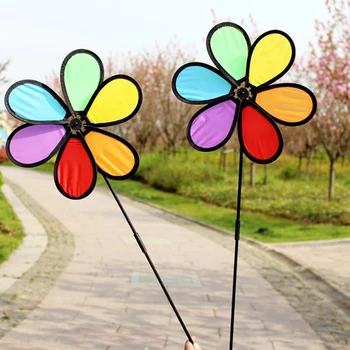 1 adet Yeni Yeni Renkli Gökkuşağı Dazy Çiçek Spinner Fırıldak Bahçe Bahçe Açık Dekor Rüzgar 