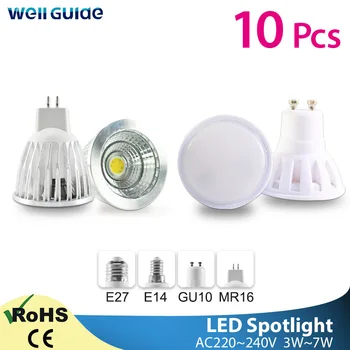 10 adet LED Spot lamba ampulü GU10 MR16 E27 E14 LED Spot AC 220V 3W 5W 6W 7W Lampada alüminyum COB SMD led ampul Enerji Tasarrufu