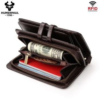100 % Hakiki Deri erkek cüzdanları Lüks Tasarım Çanta RFID Engelleme Kredi kart tutucu İle Çok Fonksiyonlu Fermuar Çanta Kadınlar İçin
