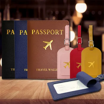 2 Adet / takım Pasaport Kapağı Seyahat KIMLIK Kredi Kartı Pasaport Tutucu Pu Deri Paket Çanta Çanta Kadın Bagaj kartvizit tutucu Etiketleri