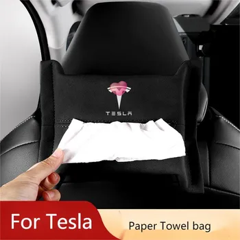 2021 Yeni Araba Kol Dayama Kutusu Doku Tutucu Tesla Modeli 3 X S Y süet Çanta Asılı Kağıt Havlu Klipsi Peçete Tutucu Kılıf