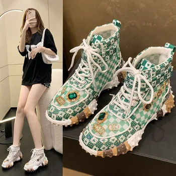 2022 İlkbahar Sonbahar Yeni Patlayıcı Rhinestones Ayakkabı kadın Moda Elmas çivili vulkanize ayakkabı Kalın Taban Kadın Ayakkabı