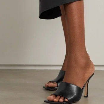 2022 Yaz Kadın Sandalet Kare Ayak Bayanlar Katır Seksi İnce Yüksek Topuklu Terlik Kadın moda ayakkabılar Kadın Terlik Artı Boyutu 43