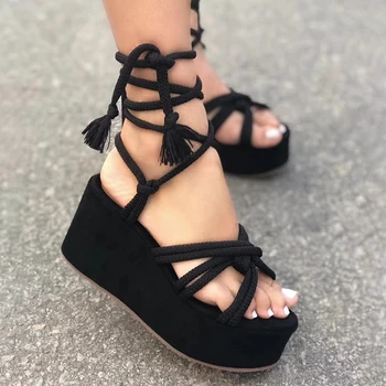 2022 Yeni Kama Sandalet Kadınlar İçin Moda Çapraz Bağlı Ayak Bileği dantel-up platform ayakkabılar Gladyatör Topuklu Bayanlar plaj sandaletleri Sandalias