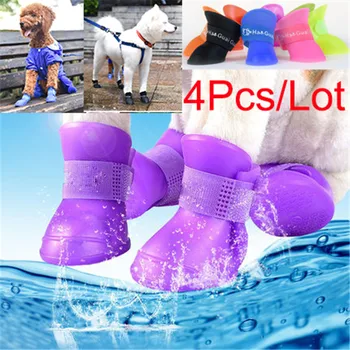 4 adet / grup tüm sezon yumuşak köpek ayakkabı su geçirmez kauçuk silikon Pet Boot temiz ayaklar kapak yağmur kaldırım ısı pençe sürtünme