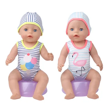 43cm Bebek oyuncak bebek giysileri Mayo Baskı Şerit Seti + Yüzme Kap Bebek Oyuncak Etek Uyar ABD 18 İnç Kız Bebek f894