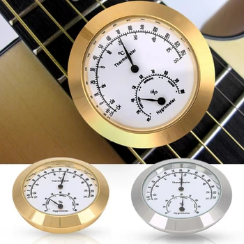 448C Nem Sıcaklık Ölçer, Yuvarlak Gitar Termometre, Higrometre Keman ve Gitar için (Altın Gümüş)