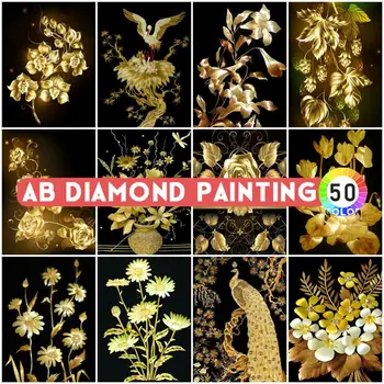 5D Elmas Boyama Altın Çiçek Phoenix AB Matkaplar 50 Renkler Kiti DIY Çapraz Dikiş Mozaik Nakış Resimleri Sanat Ev Dekor