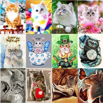 5D elmas boyama sevimli yavru hayvan kedi yuvarlak elmas nakış mozaik ev dekorasyon desen DIY el yapımı yeni yıl hediye