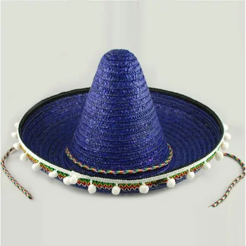 60 cm Yetişkin Meksika Kap Noel Gümrük Şapka Hawaii Orta Bobble Şapka Hasır Dokuma Kap Ponpon Dekoratif Kap Performans B-2922