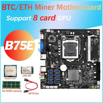 B75E 8 Kart BTC Madencilik Anakart + CPU + DDR3 RAM + 128G SSD+SATA Kablosu 8X USB3. 0 B75 Çip LGA1155 DDR3 MSATA ETH Madenci