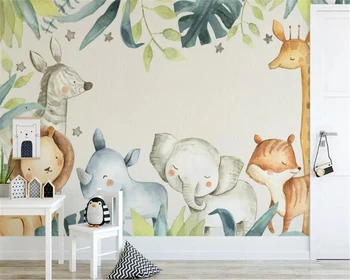 beibehang Özel duvar kağıdı modern karikatür hayvan tropikal zürafa suluboya bitki çocuk odası arka plan duvar 3d duvar kağıdı