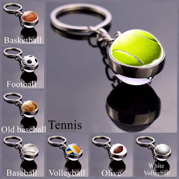 Cam küre Anahtarlık Tenis Anahtarlık Futbol Beyzbol Voleybol Futbol Basketbol Anahtar zincirleri toplu anahtarlık moda takı