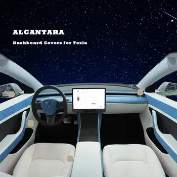 Gerçek Alcantara Özel Araba Dashboard Kapı Paneli Üst Kapak Tesla Modeli 3 Y 2016-2021 Kol Dayama Kutusu Kolu direksiyon kılıfı