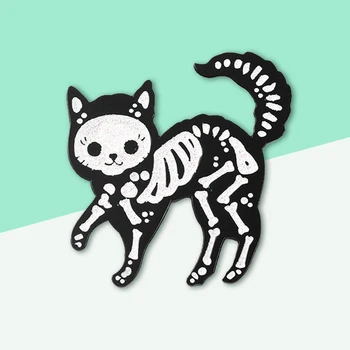 Gotik Korku Emaye Pimleri! Punk siyah zombi hayvan iskelet kedi deri kot yaka broş Cadılar Bayramı takı hediyeler
