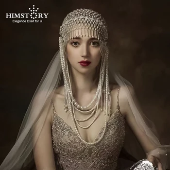 HIMSTORY Elegance Gelin Inci Püskül Şapka Hairwear Lusurious Alın Damla Düğün Başlığı saç aksesuarları