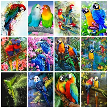Huacan 5d Dıy Elmas Boyama Papağan Kuş Ev Dekor Nakış Çapraz Dikiş Hayvan Dalları Ağaç Mozaik Kare / yuvarlak Duvar Sanatı