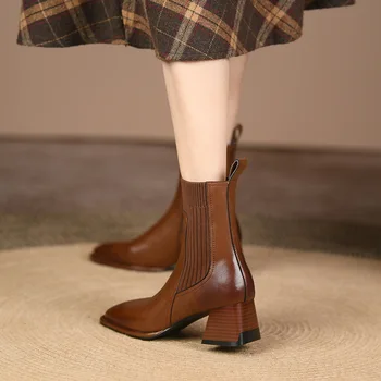 İlkbahar Sonbahar Çorap Kare Ayak Ayakkabı Pompaları 2023 Kayma Kısa Ayak Bileği Kare Topuk Streç Kumaş Zapatos De Mujer