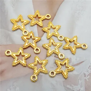 Julie Wang 20 ADET Küçük Yıldız Takılar Altın Renk İçi Boş Pentagram Kolye Bilezik Alaşım Takı Yapımı Aksesuar 17 * 15mm