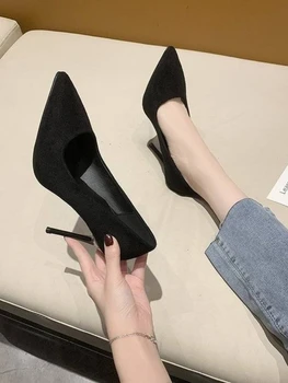 Kadın ayakkabısı Fransız kız yüksek topuklu 2020 Süet yeni suni elmas toka kadınsı sivri stiletto net kırmızı tek ayakkabı