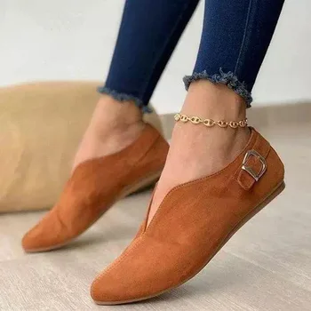 Kadın Loafer'lar Retro Sivri Burun Süet düz ayakkabı 2021 Yaz Kayma rahat ayakkabılar Kadın Feetwear Zapatos Mujer Artı Boyutu 35-43