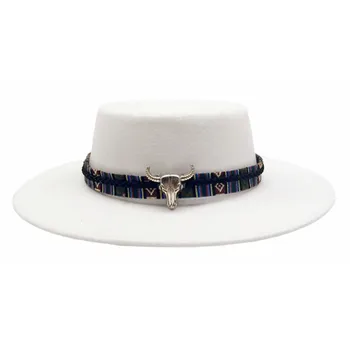 Kadın Retro Keçe Panama Şapka Ngau Tau Kemer Tokası Yün Geniş fötr şapka Şapka Yaz sonbahar kış düz renk Panama şapka