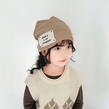 Kore Versiyonu Çocuk bere şapkalar Sonbahar Kış Pamuk Kız Örme Şapka Sıcak Tutmak Çocuklar Kaput Erkek hip-hop şapka 1-12 Yıl