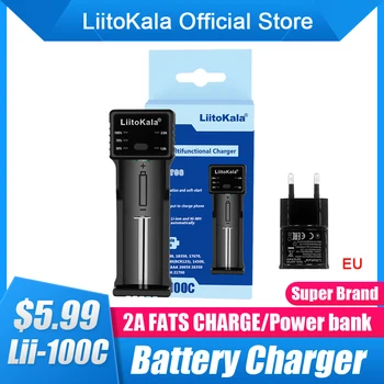 LiitoKala lii-100C 1 Yuvası 18650 21700 26650 pil şarj cihazı 2A LED Akıllı Hızlı Şarj USB şarj edilebilir lityum pil pil şarj cihazı