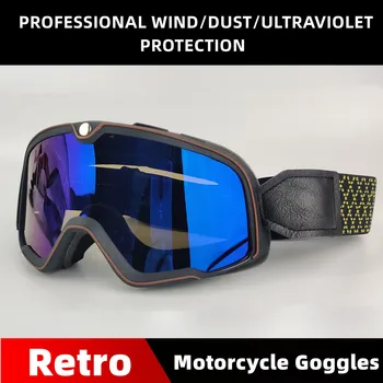 Motokros motosiklet gözlüğü Anti-Uv ATV Gözlük Toz Geçirmez Rüzgar Geçirmez Retro Cafe Racer Açık Bisiklet Yarışı Kayak Güneş Gözlüğü