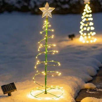 Noel ağaç ışıkları Led güneş Metal Spiral noel dekorasyonları dize ışıkları tatil atmosferi lambaları ev açık bahçe için