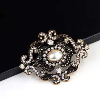 Sunspıcems Zarif Türk Reçine Broş Pin Kadınlar için Arabesk düğün takısı Antik Altın Renk Kristal Gelin Hediye
