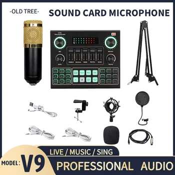 Sıcak Satış V9 Ses Kartı BM800 Pro Mikrofon Mikser Ses DJ mikrofon standı Kondenser USB Karaoke KTV Profesyonel Kayıt Canlı