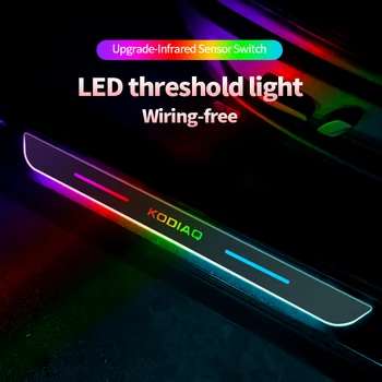 USB Güç Hareketli LED Karşılama pedallı araba sürtme plakası Pedalı Kapı Eşiği Yolu İşık Skoda KODİAQ İçin Araba Aksesuarları