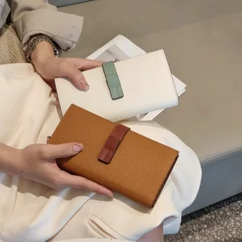 Uzun cüzdan Bayanlar için Hakiki İnek Deri Cüzdan İnek Derisi Debriyaj Kontrast Renk Kadın Çanta Telefonu Çantalar Cep