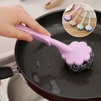 Uzun Saplı Bulaşık Yıkama Fırçaları paslanmaz çelik tel Topu Pot Temiz Fırça Bulaşık Yıkama Fırçası Mutfak Temizleme Aracı Aksesuarları
