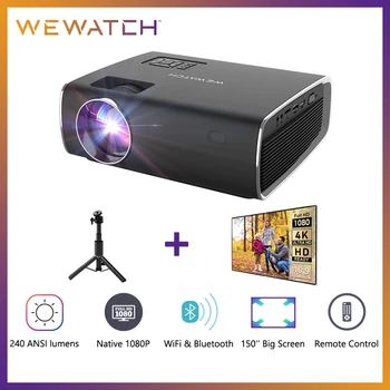 WEWATCH V56 Yerli 1080P Full HD Film Projektör wıfı Bluetooth Dahili Hoparlör Video Projektör Ev Sineması Tripod ile Ekran