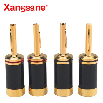 Xangsane 8 adet / 50 adet / 100 adet siyah karbon fiber 3U gerçek altın muz fiş kaynaksız hoparlör ses amplifikatörü fiş