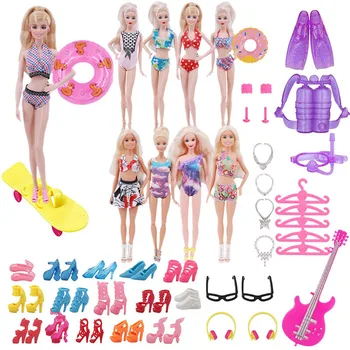 Yeni El Yapımı 40 ADET Paketi Giysi Aksesuarları 30cm barbie bebek Mayolar Scooter yüzme simidi Oyuncak Kızlar için Mevcut Kız Hediye