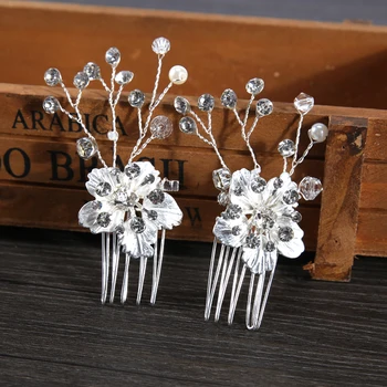Çiçek Küçük Saç Combs Rhinestone Düğün Saç Takı Aksesuarları Altın / Gümüş Renk El Yapımı Gelin Kadınlar saç süsü