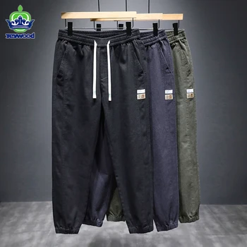 2023 Yeni Bahar Sonbahar pamuklu pantolonlar Erkekler Elastik Bel İpli Baggy Kalın Kore Tarzı Bağlı Ayak Harem Kargo Pantolon M-5XL