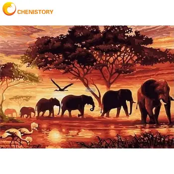 CHENISTORY Elmas Boyama Hayvan Afrika Fil 5D Dıy Elmas Nakış Günbatımı Resimleri Rhinestones Mozaik Dekor 40x50 cm